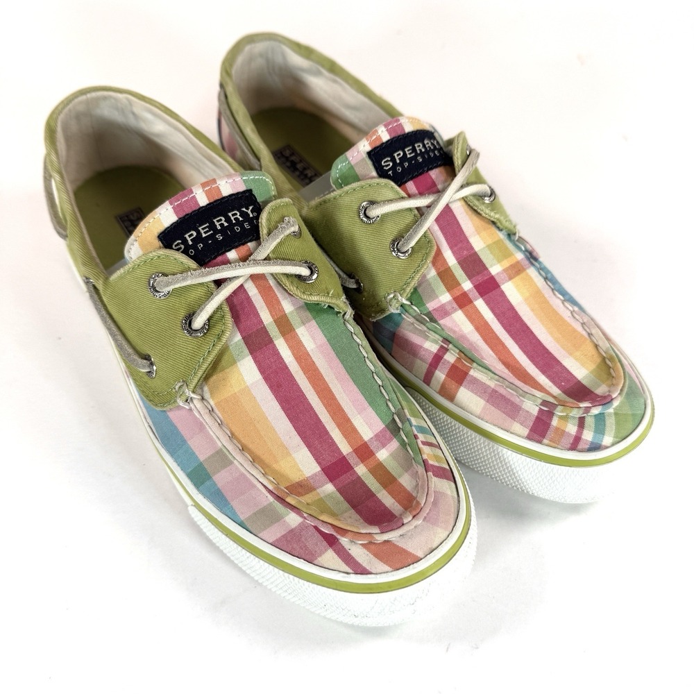Sperry Top Sider Bahama Boat Shoes Womens 8M Plaid Canvas Slip On Preppy
